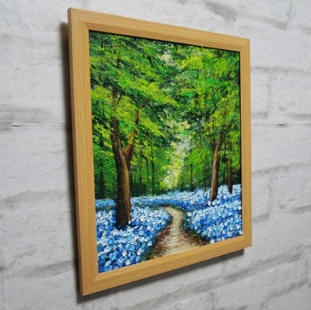 油絵 油彩 油彩画 絵 絵画【森の中の青い花】