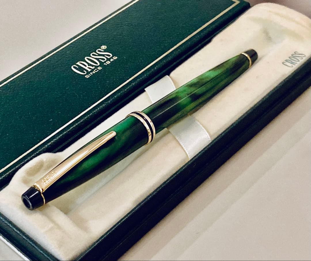 超美品◆クロス 高級万年筆 マーブルグリーン　CROSS アメリカ製ヴィンテージ