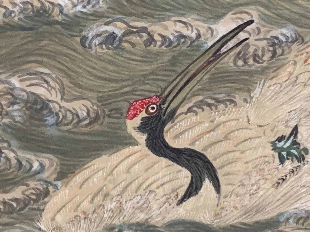 椿椿山 舞鶴旭日香海桃秀 絹本 肉筆 掛軸 南画家 渡辺崋山師事 7548