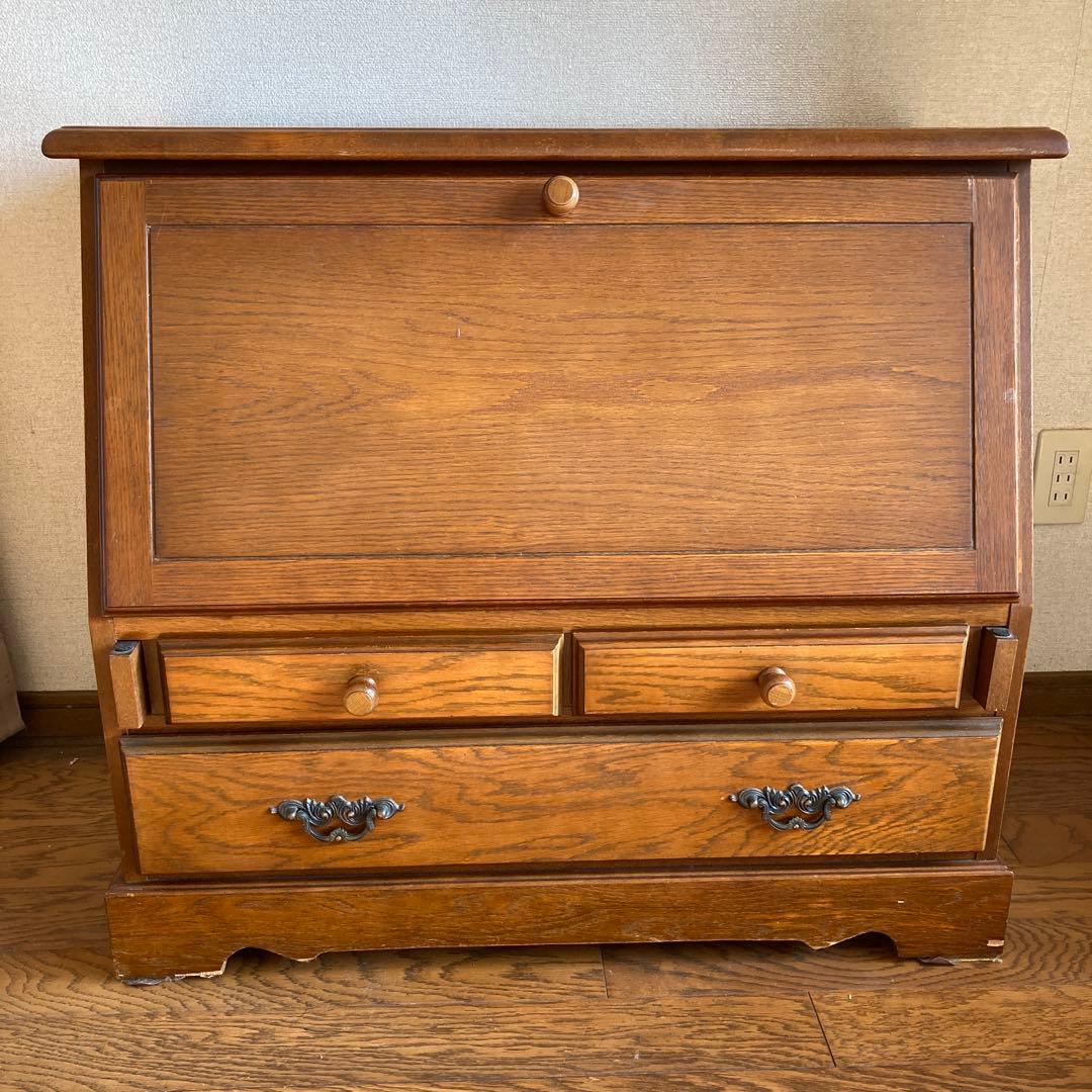 越後民芸　ライティングビューロー木製座卓 引き出し付き