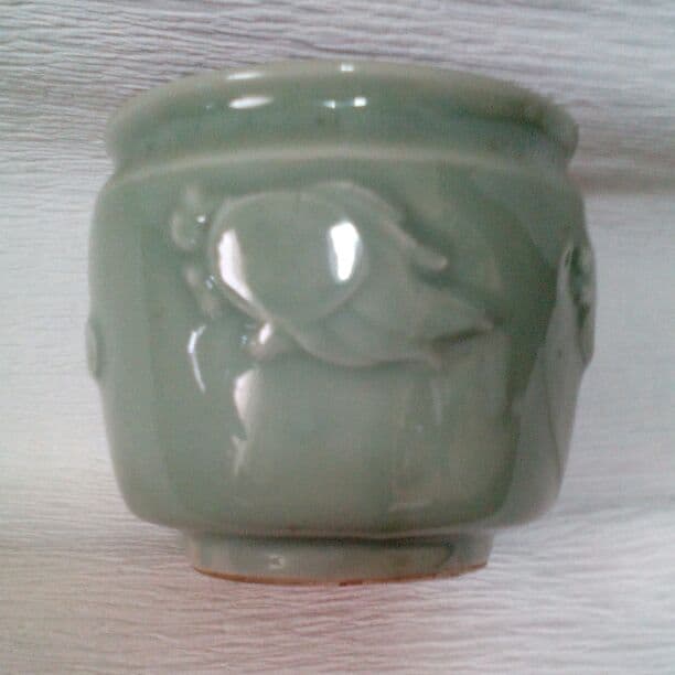 青磁　雲亀図　手焙　美品　　古三田青磁