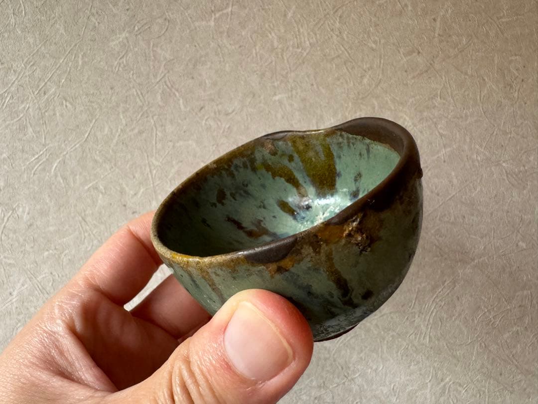 古唐津　緑釉杯　ぐいのみ　桃山〜江戸初期