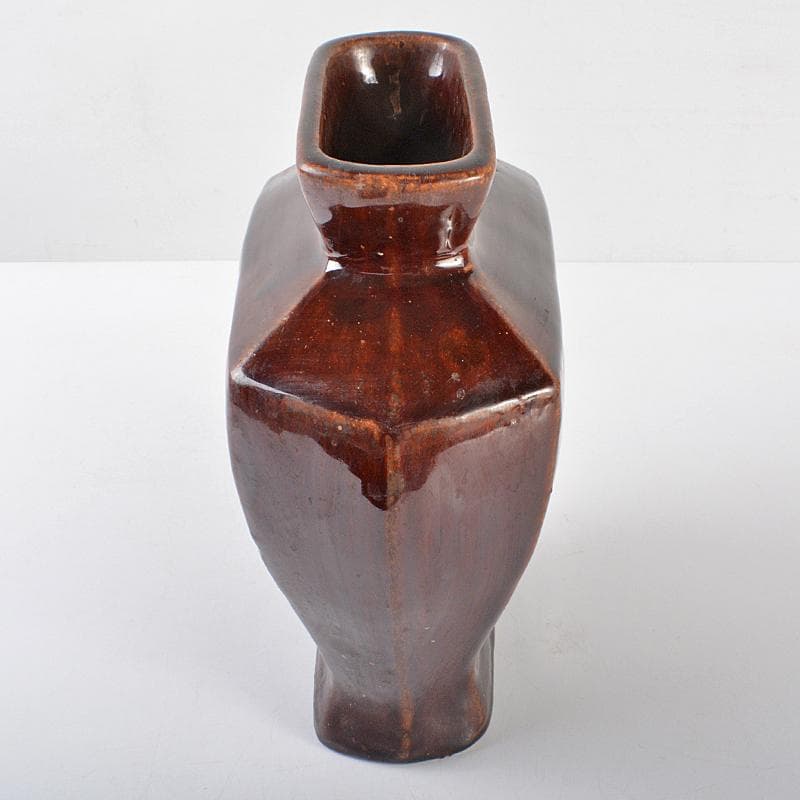 中国　紅釉　面取六角瓶　V　R5455B