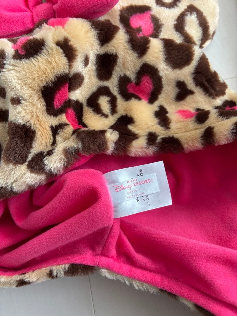 美品！ ディズニー ファンキャップ ミニー 耳付き ヒョウ柄 マフラー