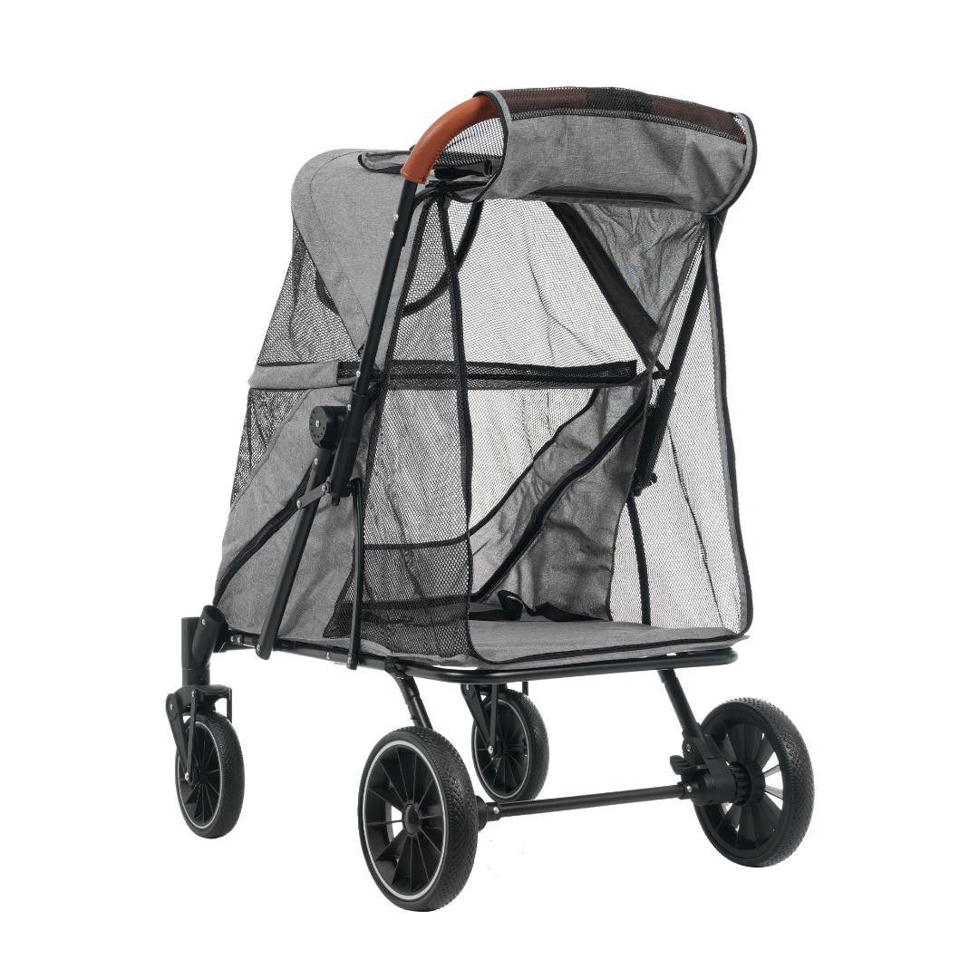 ペットカート 耐荷重50㎏ 大型犬対応 前後ドア 乗りやすい 【グレー】