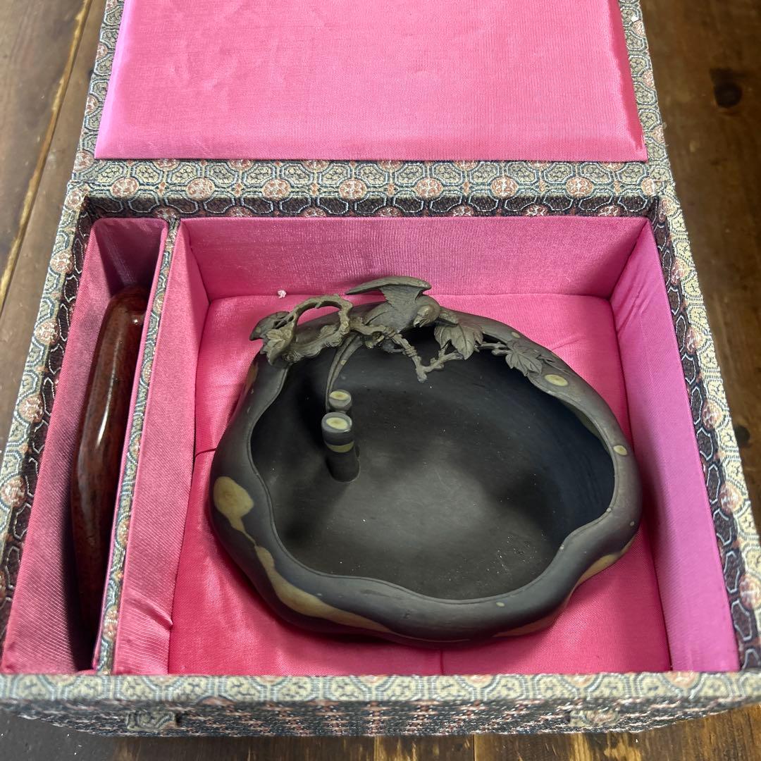 書道 硯 梅花坑水盂枝に鳥型　美術品　芸術家　骨董品　工芸品　最高級　逸品　中国