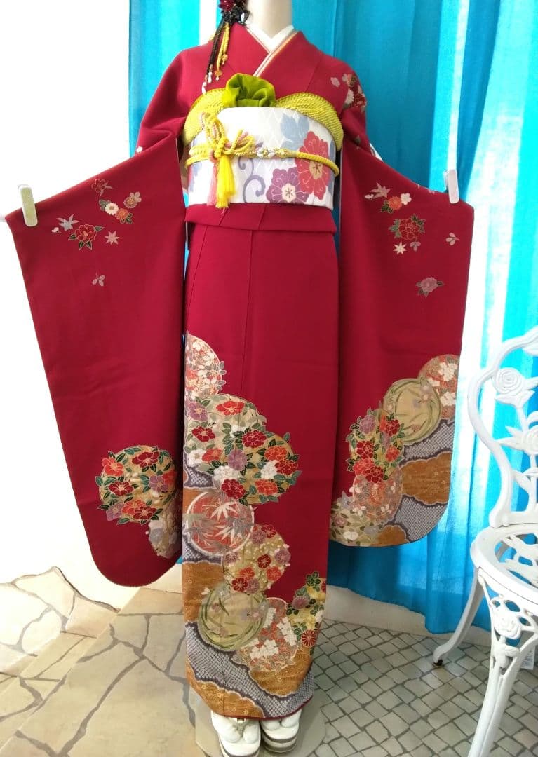 振袖フルセット、鈴乃屋振袖、成人式、重ね衿、帯揚げ帯締め、唐織袋帯、ガード加工