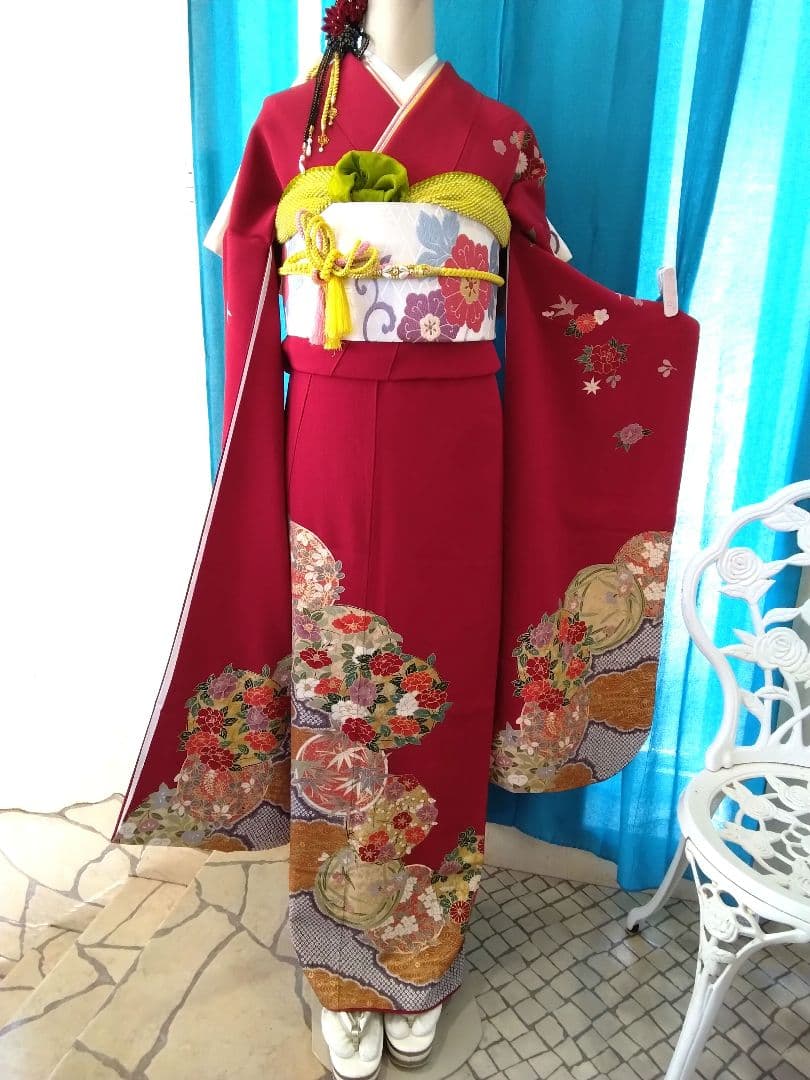 振袖フルセット、鈴乃屋振袖、成人式、重ね衿、帯揚げ帯締め、唐織袋帯、ガード加工