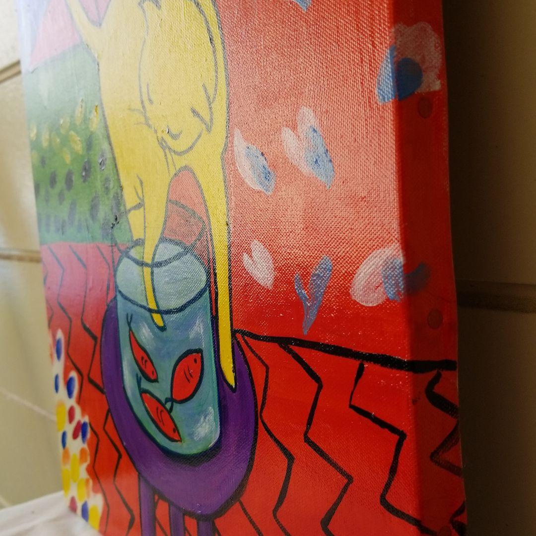 油絵　専用　マティスっぽい金魚と猫のいる部屋