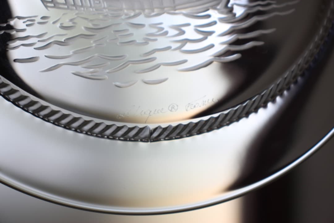 未使用　ラリック　帆船図　彫刻ガラスプレート　絵皿