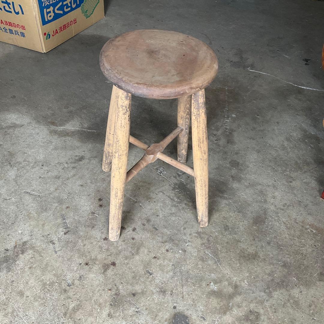 北欧風　丸椅子　アンティーク　スツール　木製　レトロ　古道具　ヴィンテージ