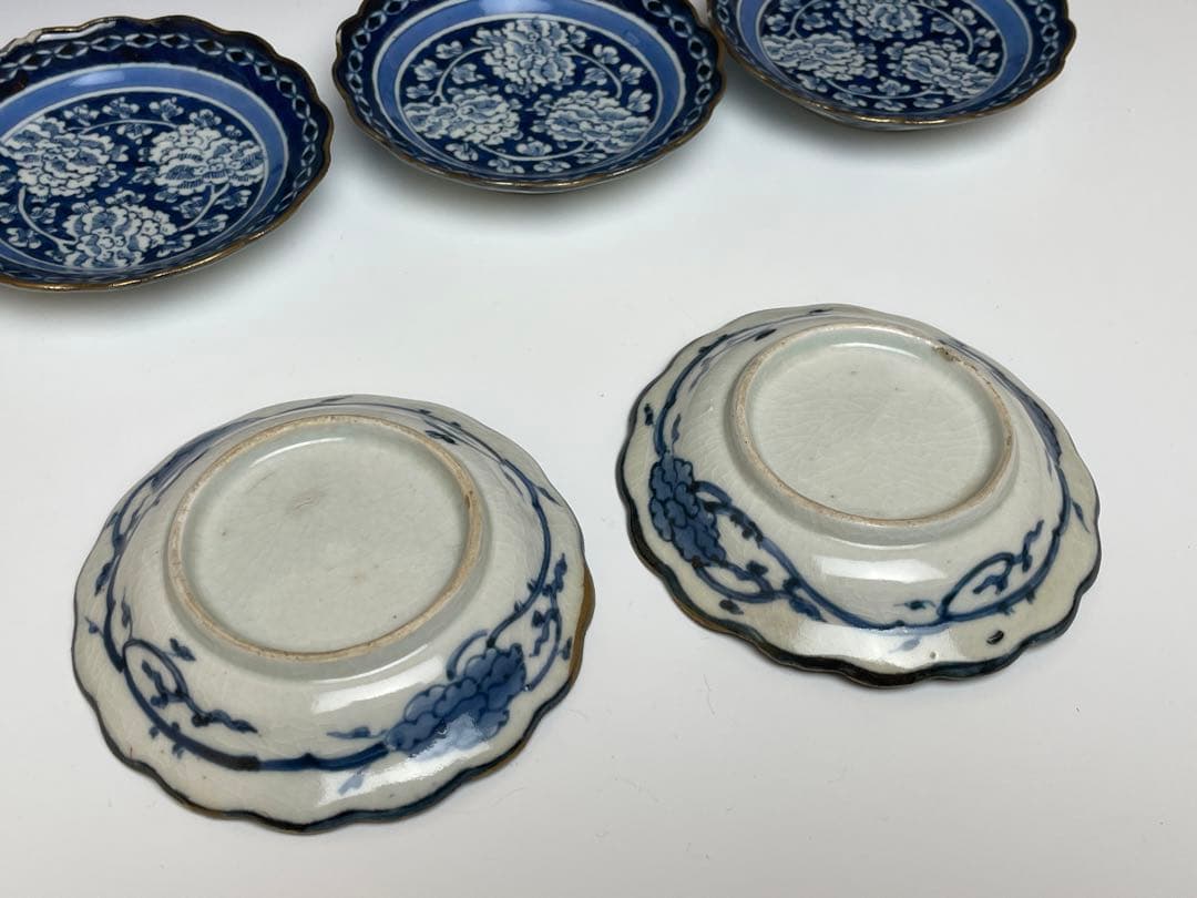 【和食器】古伊万里　上手　牡丹唐草白抜き　小皿　五枚