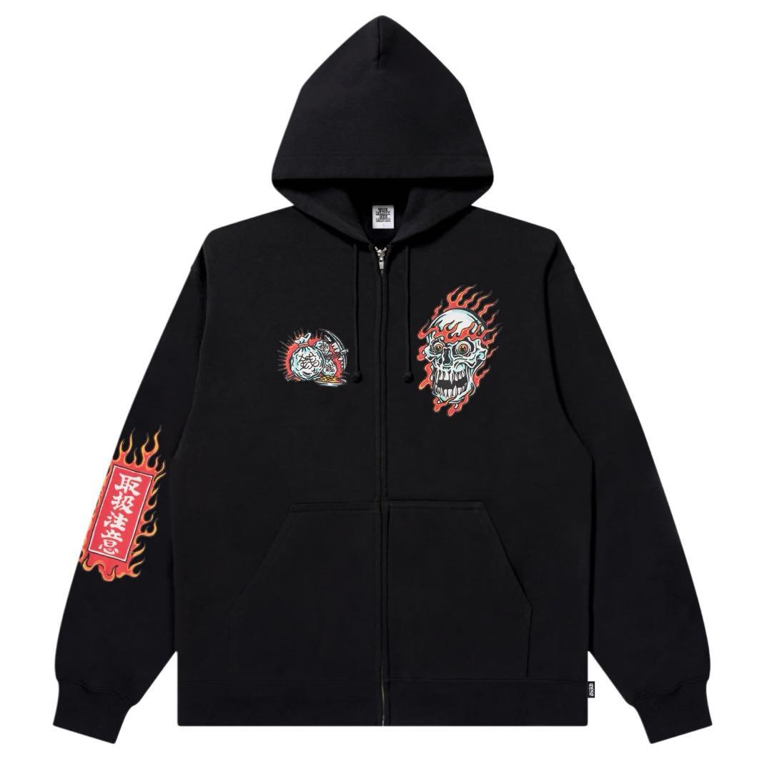 トップス UE SKULL MONEY DRAGON ZIP HOODIE BLACK