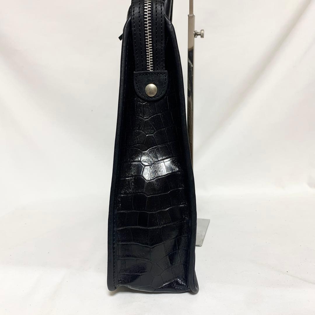 美品✨ エース社製　オールレザー　クロコダイル型押し　ビジネスバッグ　ブラック