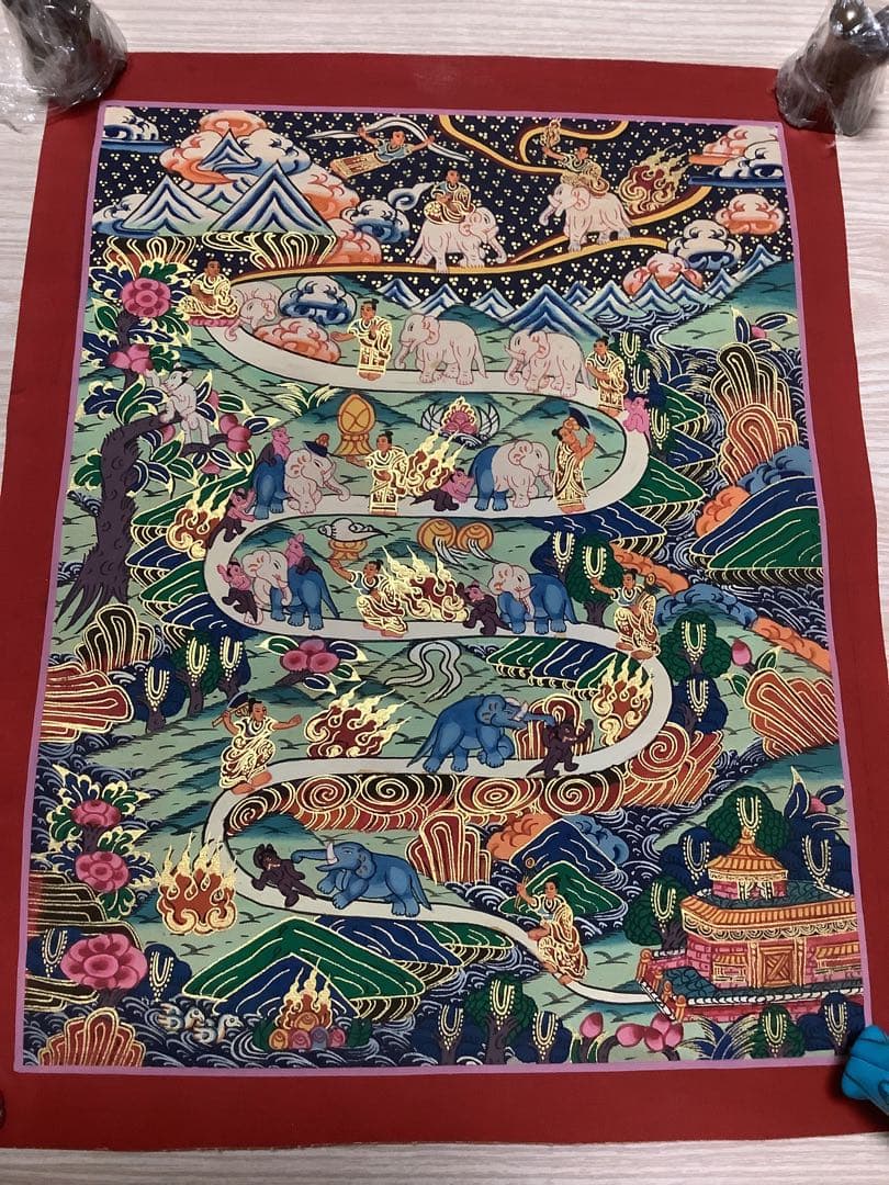 《 チベット密教　新品　1点物 》 手描き　曼荼羅　天国への道　仏画　仏教　g5