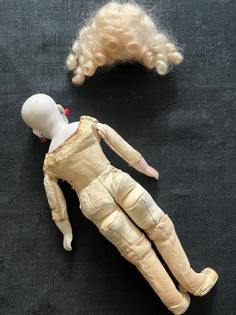 アンティークフランスドールビスクドールロココリボントリムドレス帽子セット