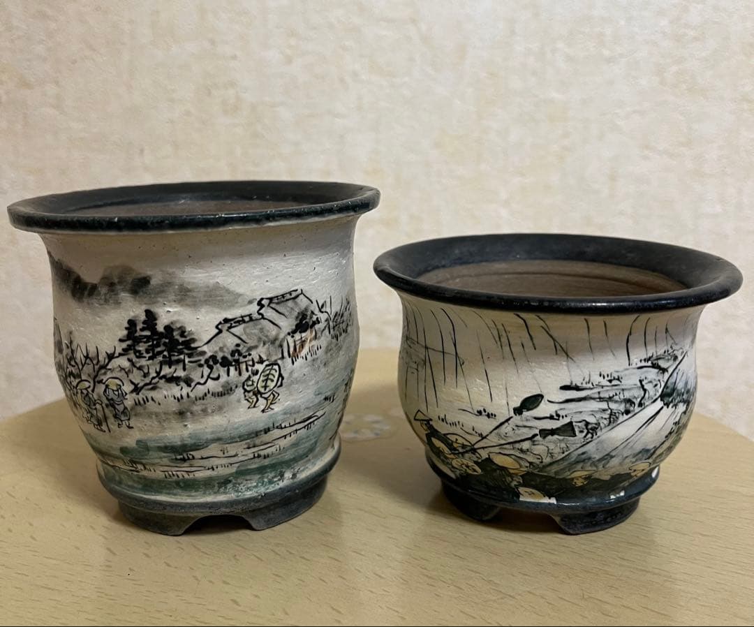陶翠作　東海道五拾三次画　盆栽鉢