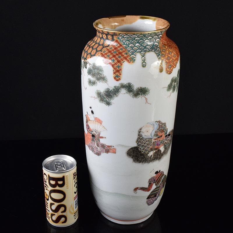 九谷焼　古九谷　色絵金彩　山水人物文瓶　V　R8111