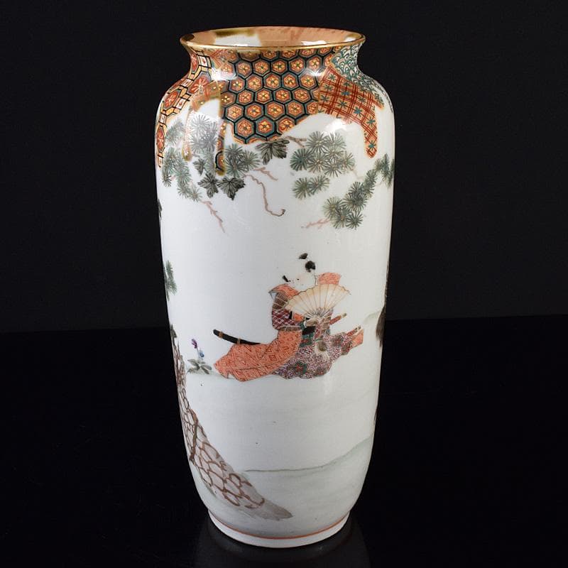 九谷焼　古九谷　色絵金彩　山水人物文瓶　V　R8111