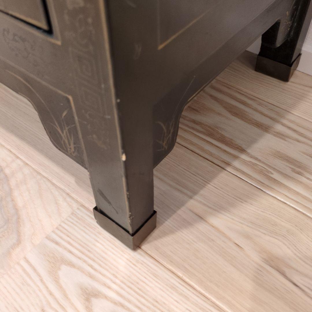 中国家具 キャビネット 花鳥細工 黒塗り 玉石 アンティーク調