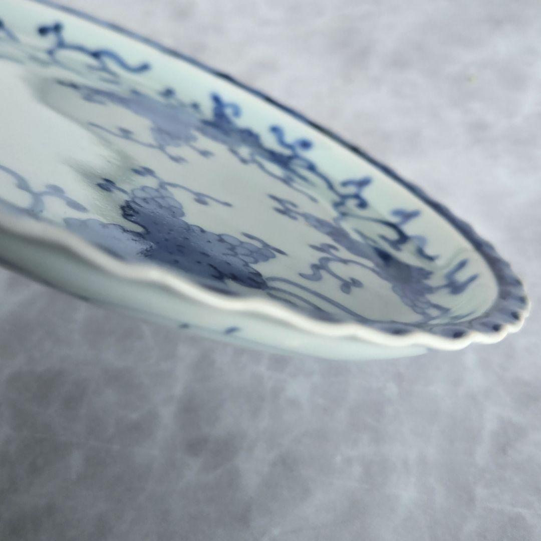 古伊万里　染付　葡萄文　六寸皿　江戸時代　骨董　アンティーク　金継ぎ　有田焼