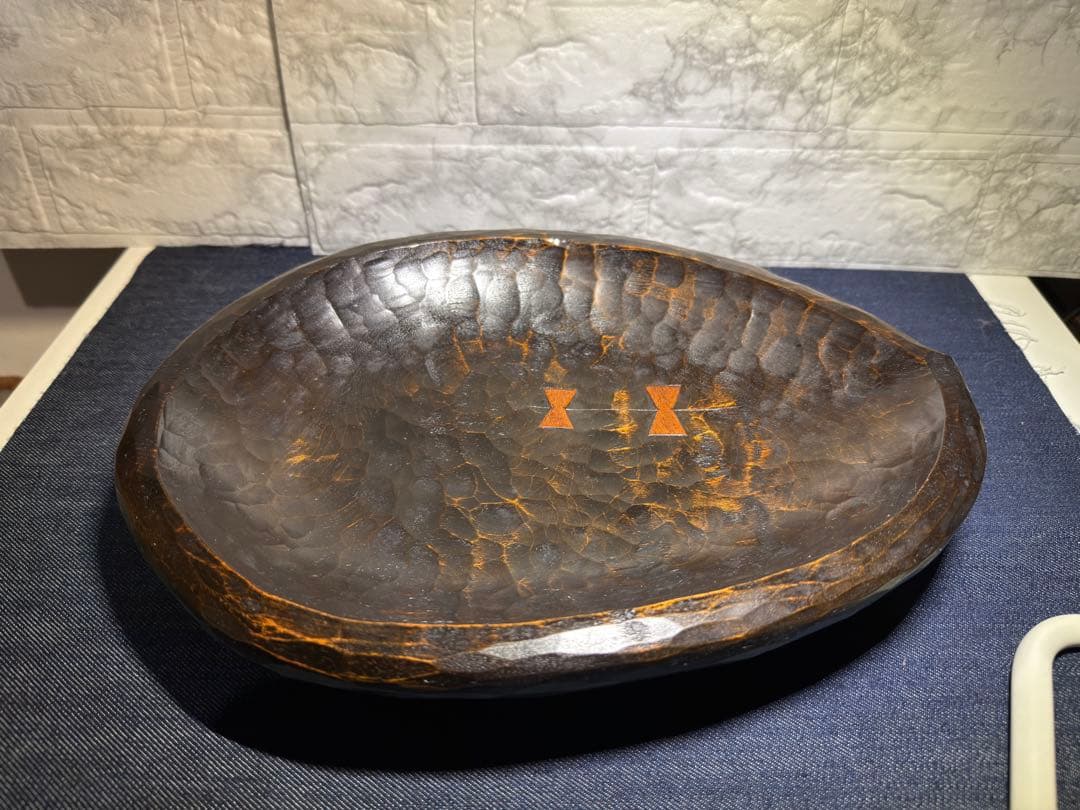 稀少★老松 古材 刳り貫き 楕円盆 煎茶道具 詫び寂 銘入り 33cm 職人技