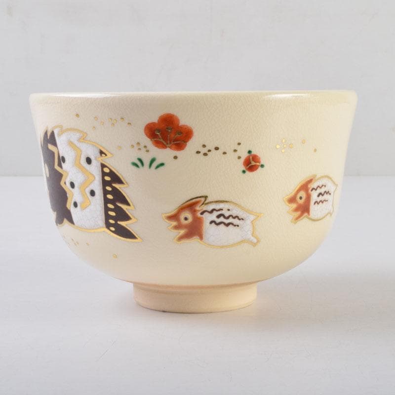 茶道具　山本蓼作　色絵　亥親子文　干支　茶碗　共布共箱　C　8773