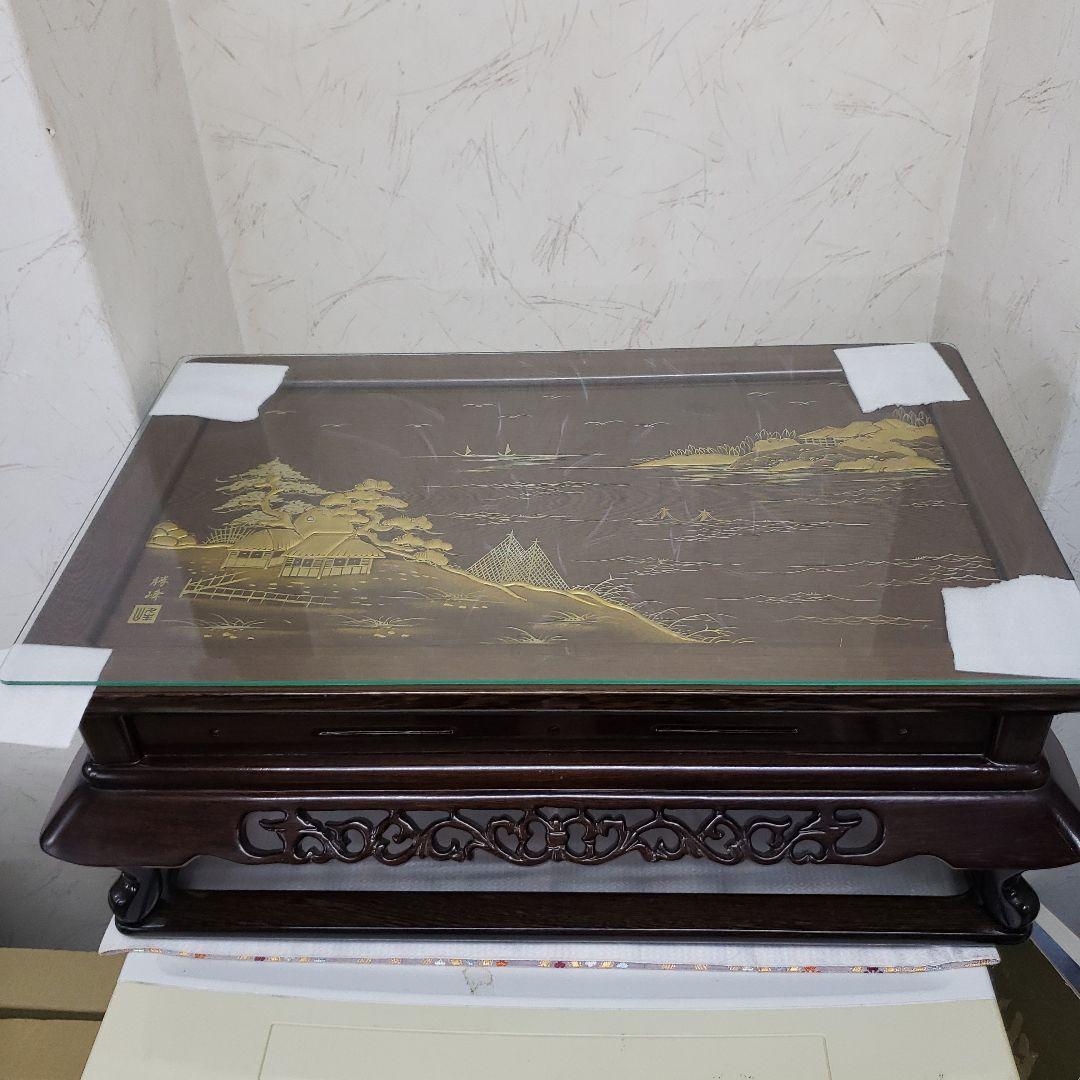 蔵出し特価　鉄刀木(たがやさん)本金蒔絵飾り台作家物　面取りガラスカバー付き
