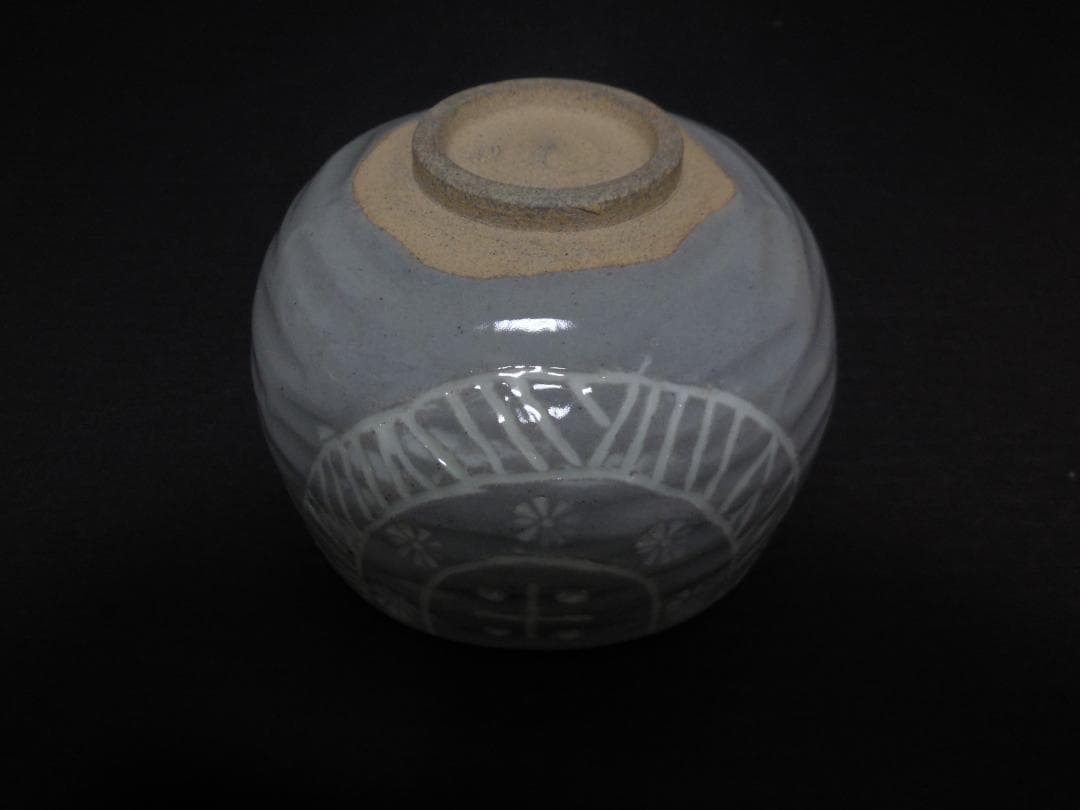 茶道具　　膳所焼 三島写　俵茶碗　 岩崎新定 陽炎園