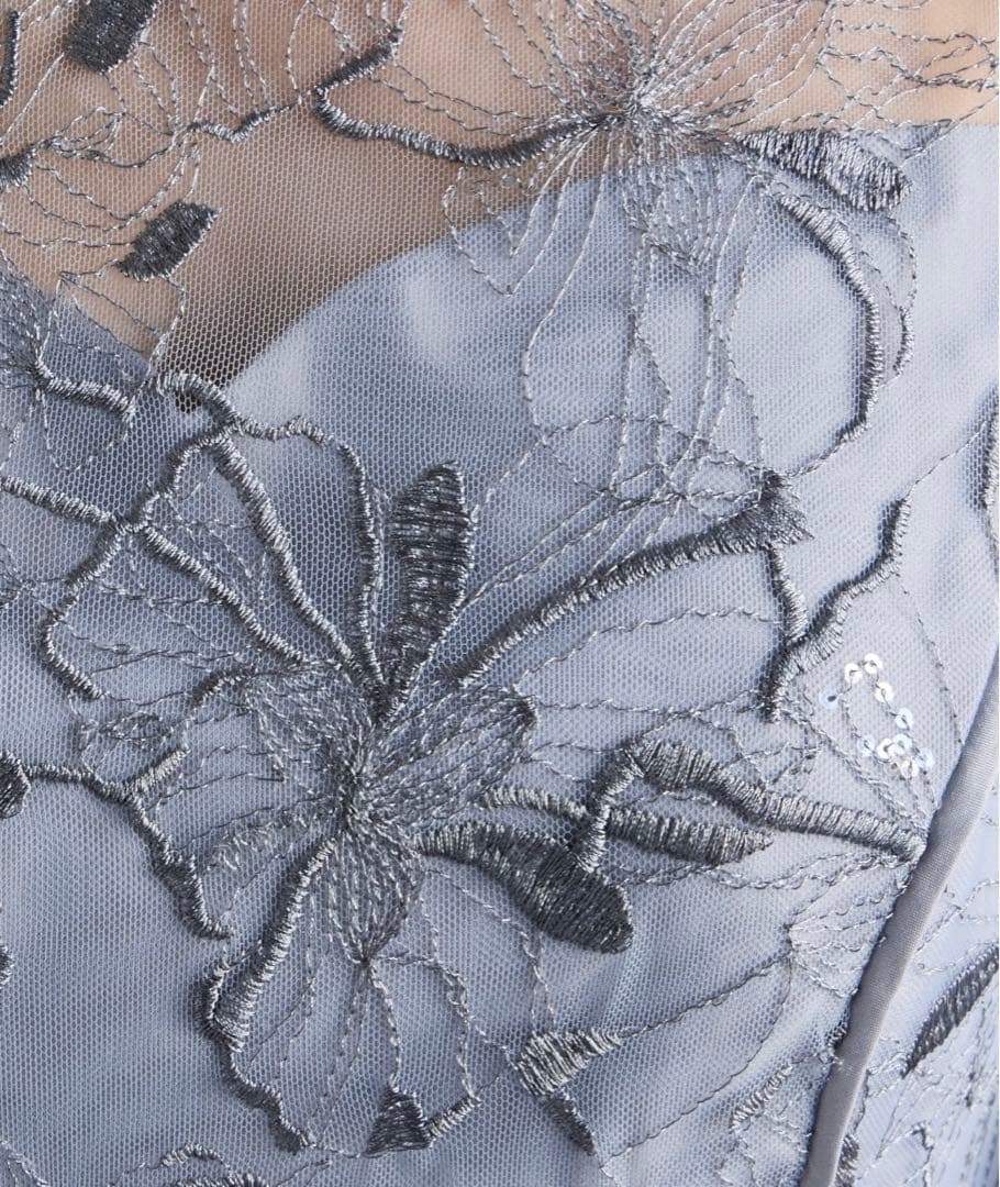 ビオラモチーフ　スパンコール　刺繍　ドレス　グレー　結婚式　同窓会　Leja