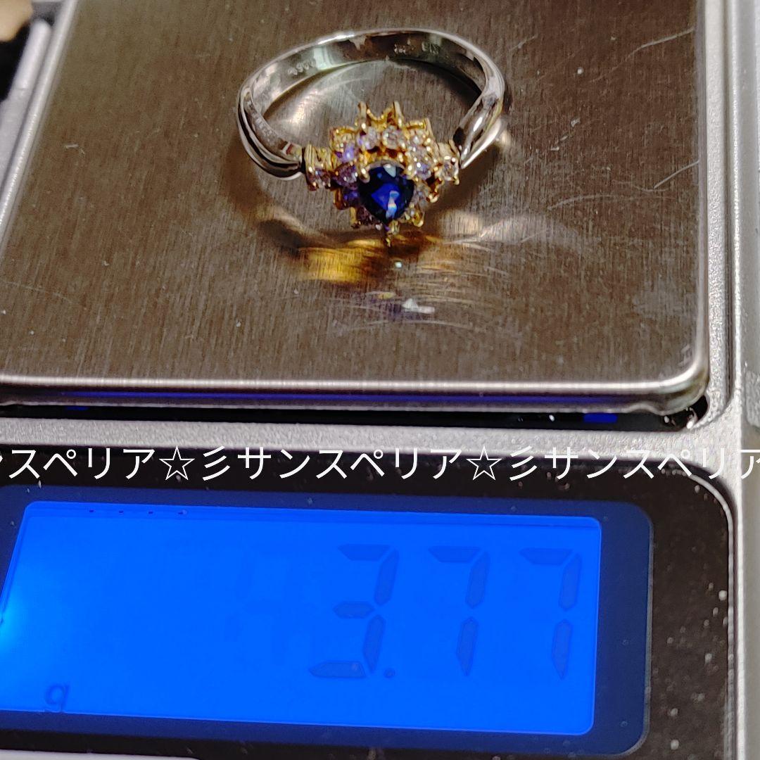 Pt900 &K18 サファイアとダイヤモンドのフラワーリング