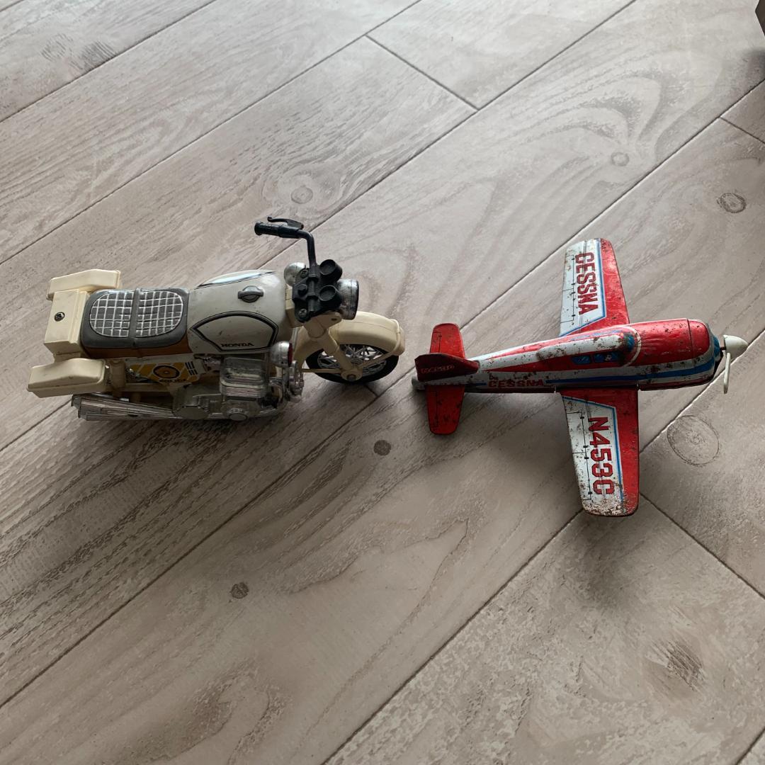 レア！昭和レトロ★HONDA 白バイ&セスナN453C ブリキのおもちゃセット