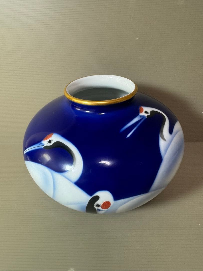 2740 深川製磁　金縁鶴文　花瓶