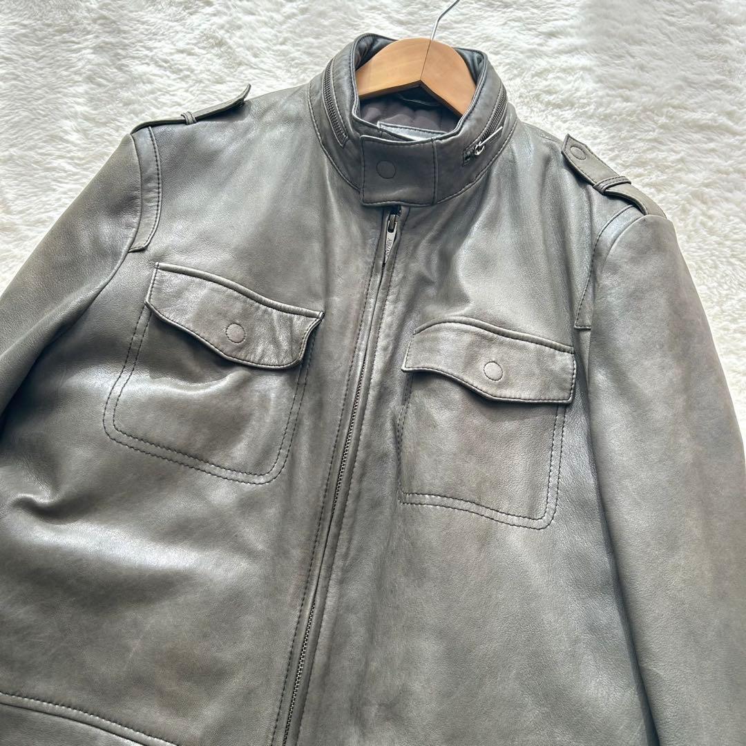 ARMANI COLLEZIONI 羊革 フーデッド レザージャケット 48