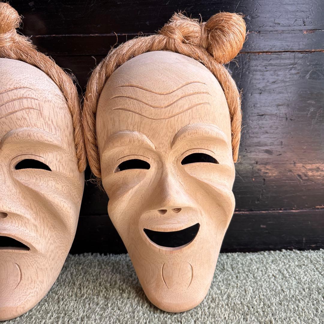 沖縄　八重山　アンガマの面　田場由盛　木製面　沖縄工芸品　お面　盆踊り