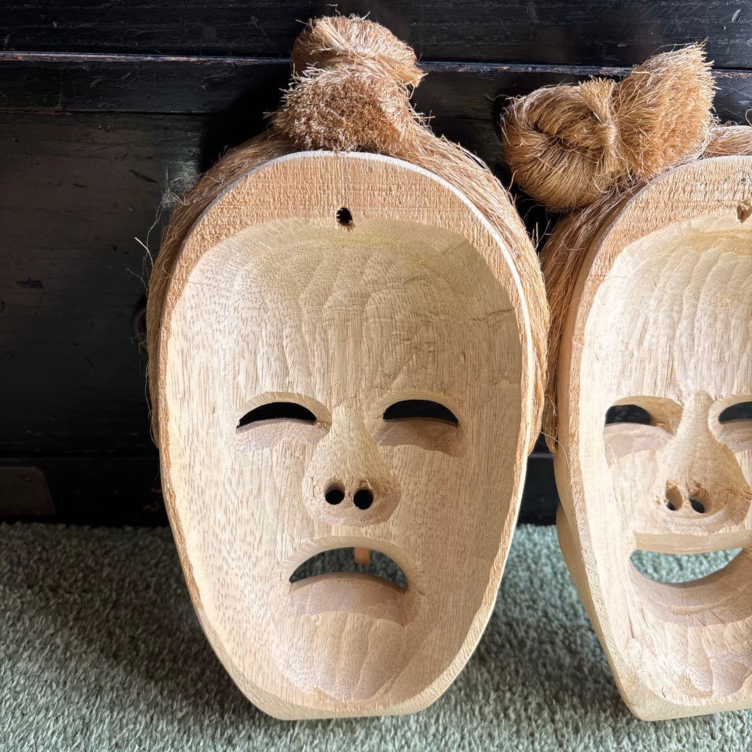 沖縄　八重山　アンガマの面　田場由盛　木製面　沖縄工芸品　お面　盆踊り
