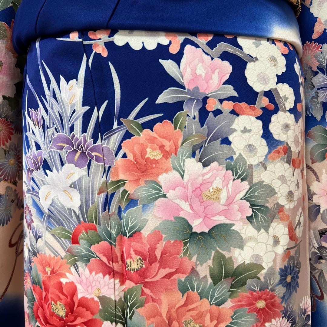 419 振袖フルセット 正絹 青 ブルー 金彩 刺繍 暈し染め