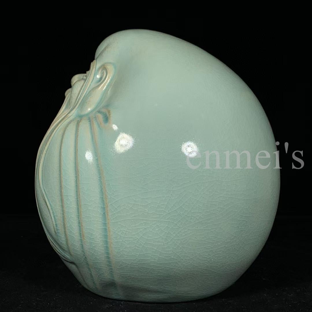 中国古美術・旧蔵品 宋代 汝窯 寿星像 青釉 雨過天青 装飾品・縁起物・文房置物