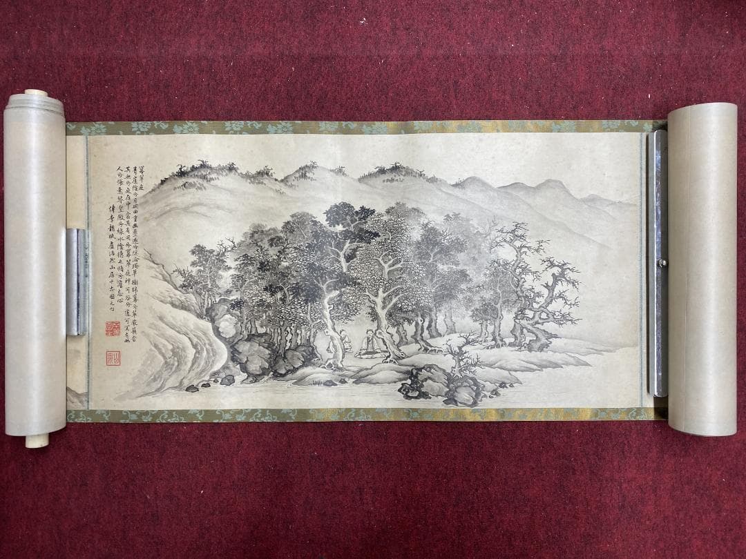 山岡山泉 傳李龍眠蘆浩然 李公麟 山居十志図 模写巻物 拳春園 肉筆 明治 掛軸