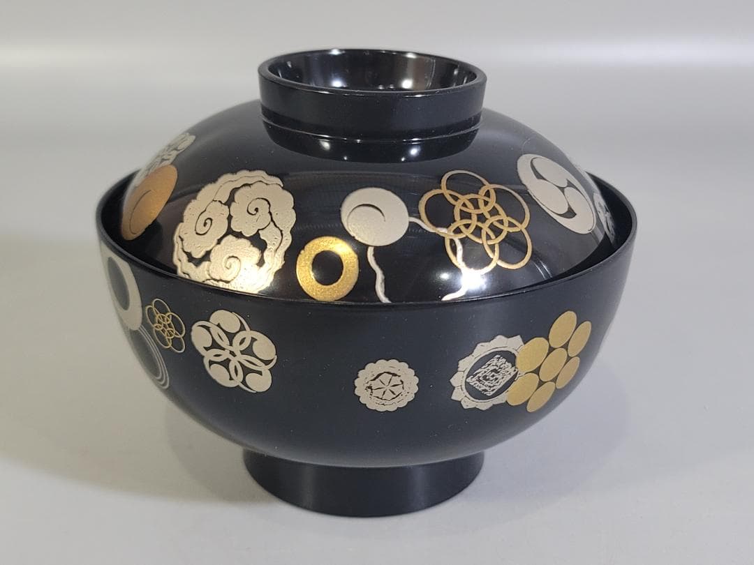 金銀 家紋散 蒔絵 吸物椀 五客 美品 DT339