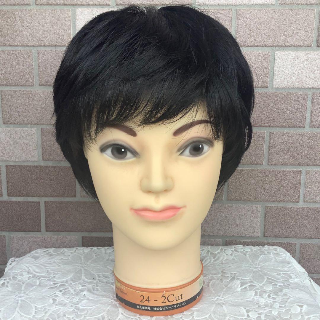 人毛100% 手植えフルウィッグ 医療ウィッグ ショートカール ブラック