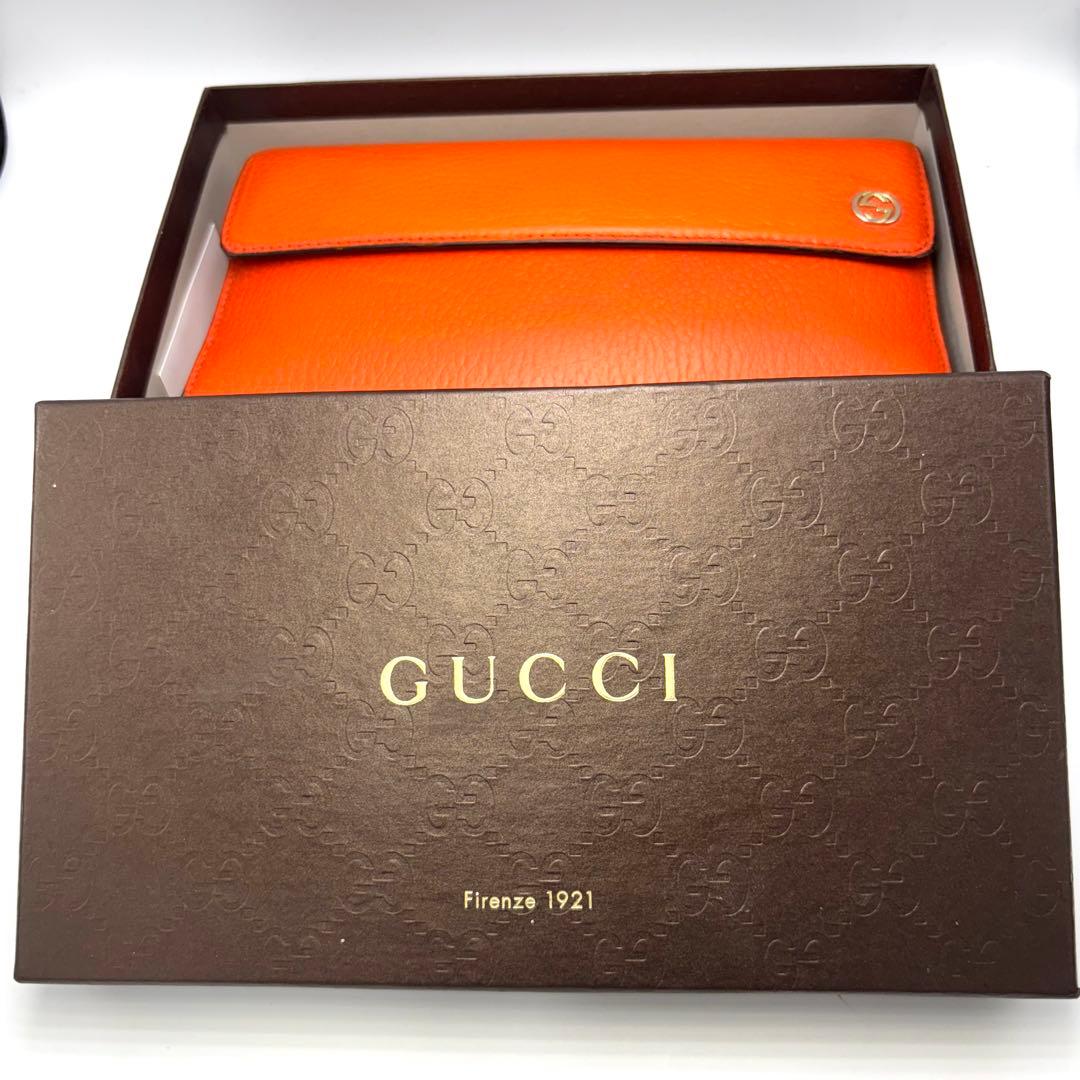 GUCCI グッチ 長財布 オレンジ レザー GGロゴ フラップ 箱付き