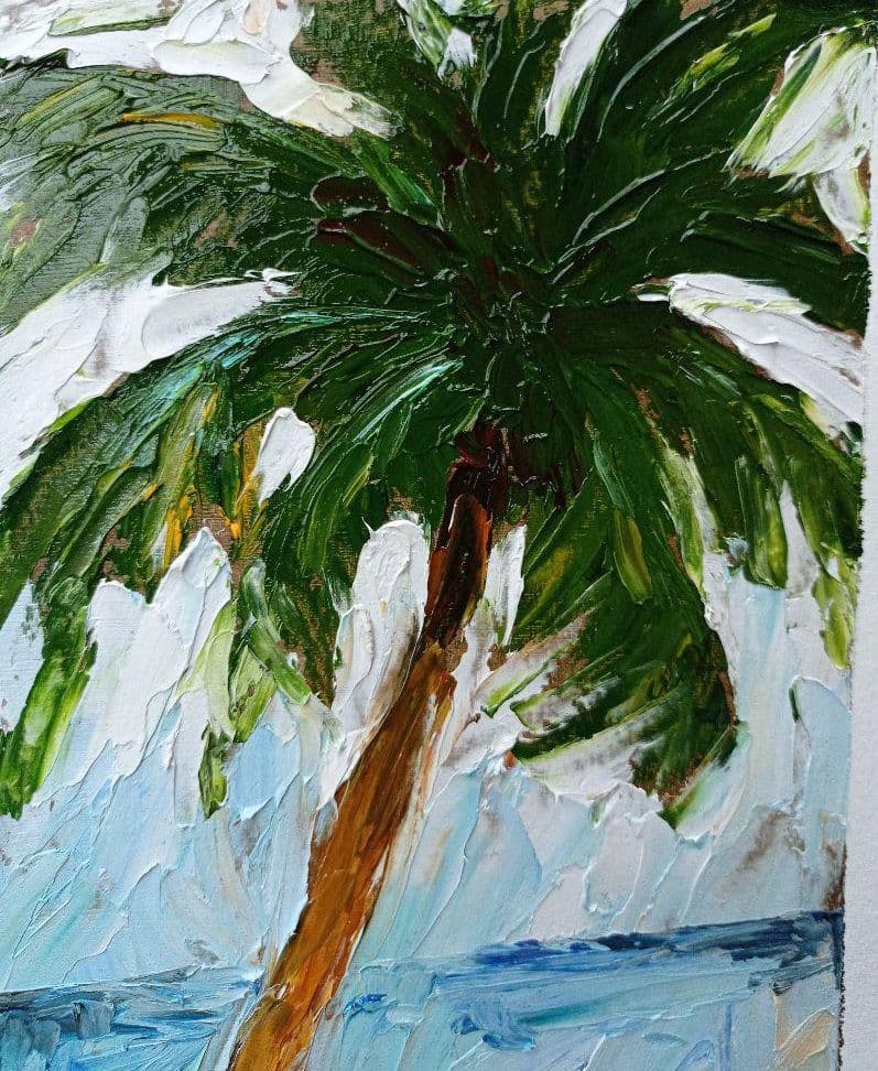南国　ヤシの木　原画　オリジナル　トロピカル　手描き　油絵