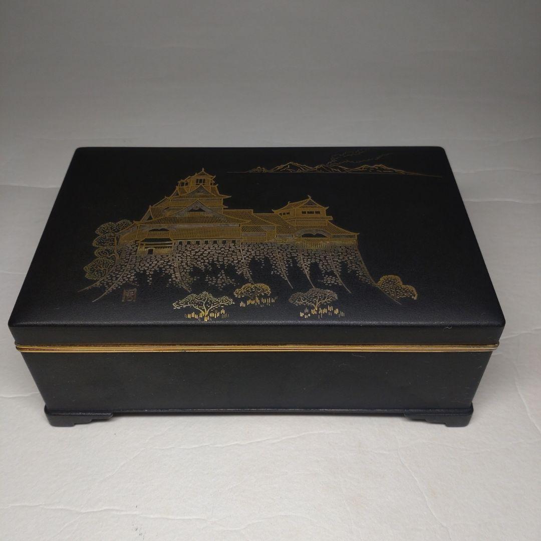 肥後象嵌 鉄地金銀象嵌 城山風景図 煙草入 在銘 箱付