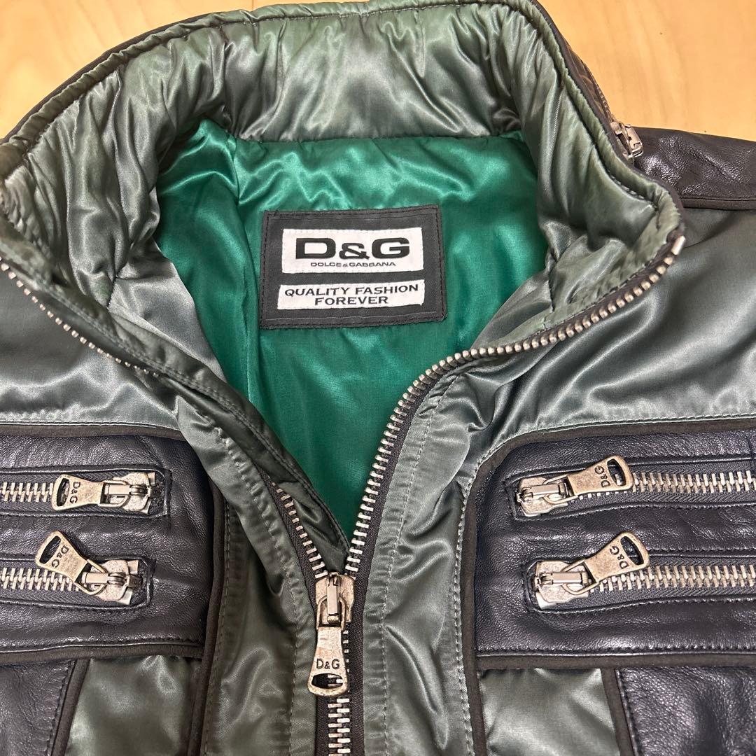 ドルチェ＆ガッバーナ　中綿ダウン　レザー切替ライダースジャケット