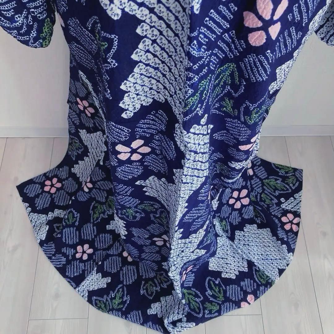 みっちん。 有松鳴海絞り浴衣・蜘蛛絞り 花模様　手縫い 広襟　No.-66