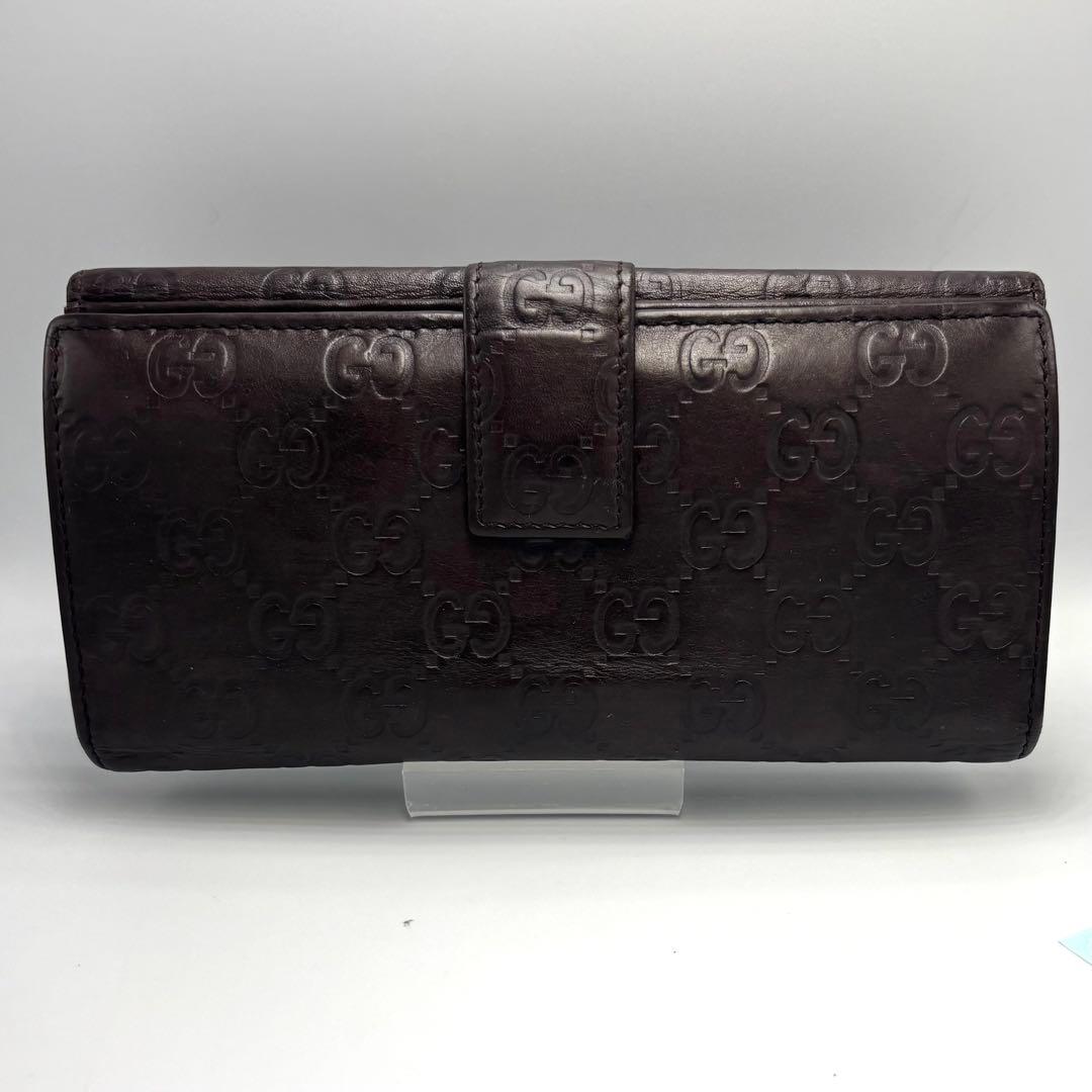 グッチ GG 長財布 シマ ブラウン シルバープレート レザー 本革　箱付き