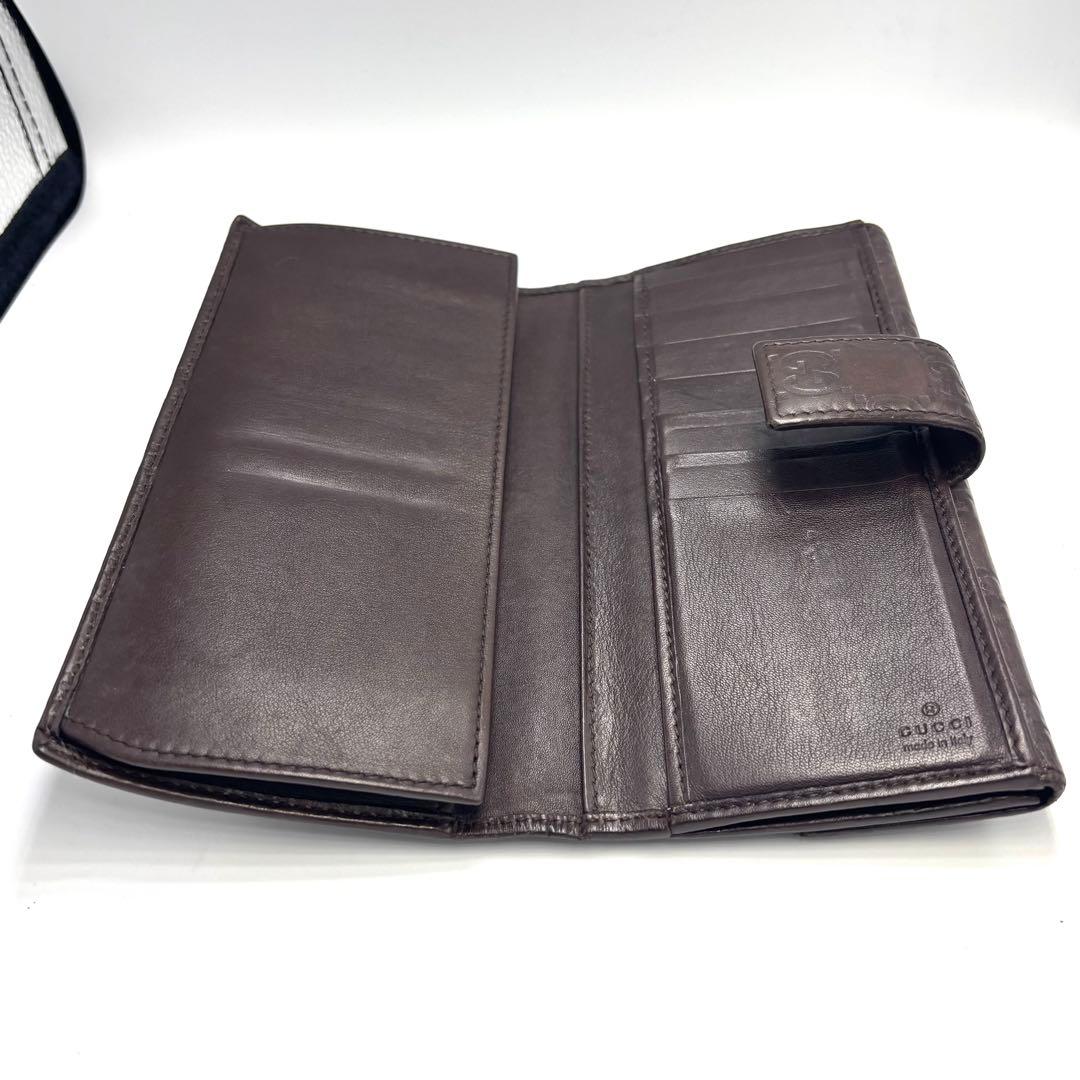 グッチ GG 長財布 シマ ブラウン シルバープレート レザー 本革　箱付き