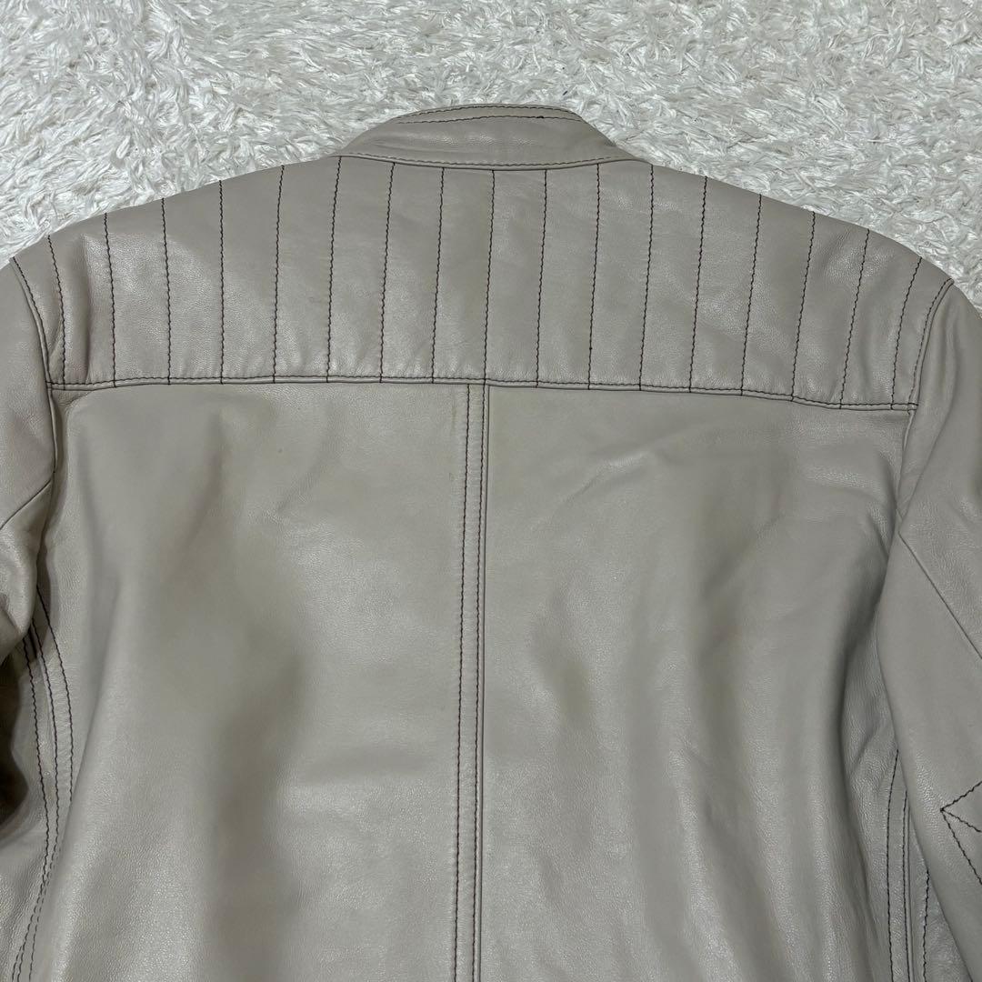 極美品　G-STAGE シングルライダースジャケット ライトグレー　羊革　M