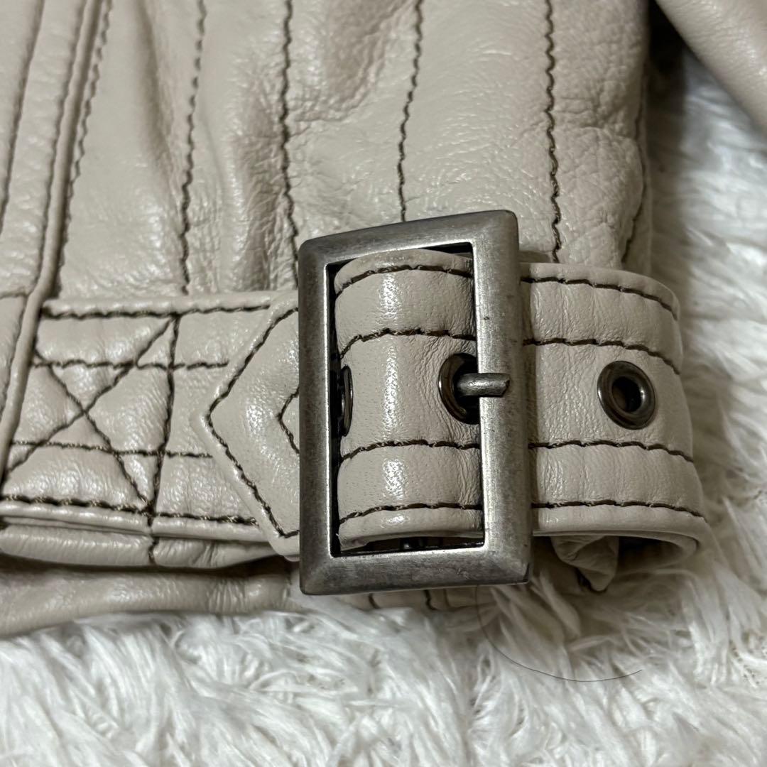 極美品　G-STAGE シングルライダースジャケット ライトグレー　羊革　M